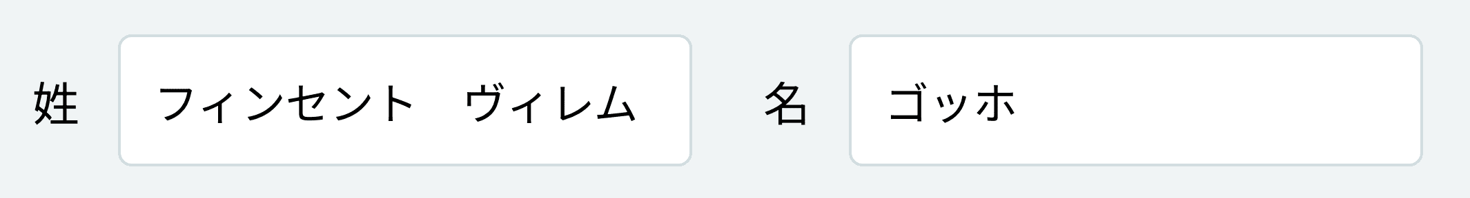 例：姓「フィンセント　ヴィレム」 名「ゴッホ」