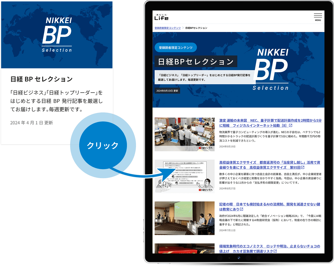 スクリーンショット：日経BPセレクションの画面